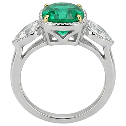 natural cushion emerald 1.50ct ring on white background