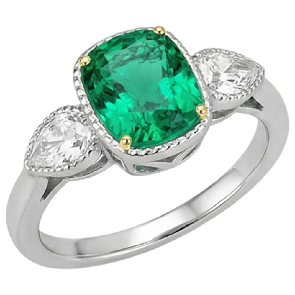 natural cushion emerald 1.50ct ring close up detail