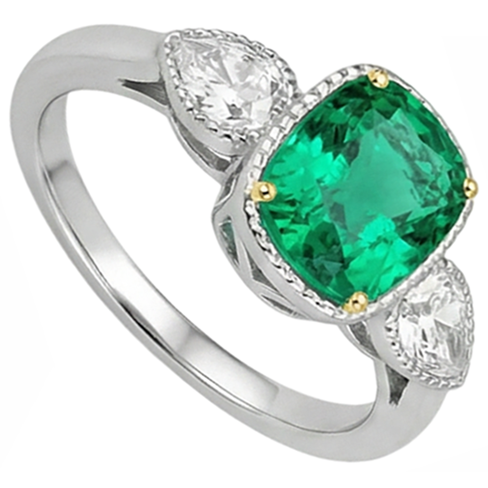 natural cushion emerald 1.50ct ring profile view
