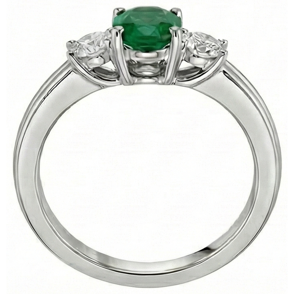 3 Stone Green Emerald GIA And Natural Earth Mined Diamonds 3.50 Carats Wedding Ring White Gold 14K