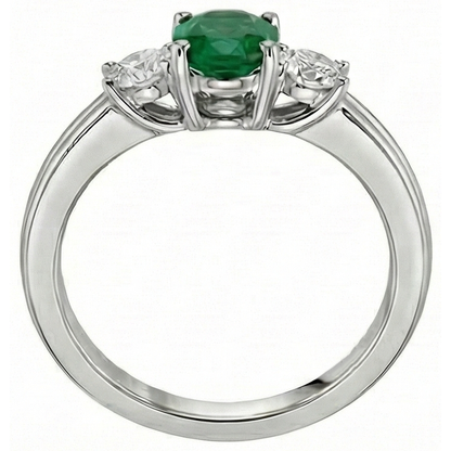 3 Stone Green Emerald GIA And Natural Earth Mined Diamonds 3.50 Carats Wedding Ring White Gold 14K