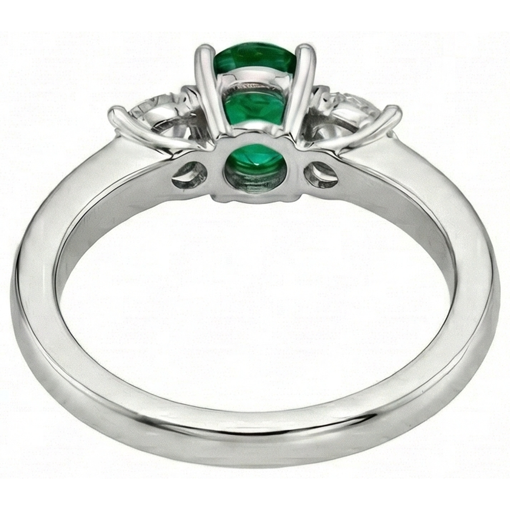 3 Stone Green Emerald GIA And Natural Earth Mined Diamonds 3.50 Carats Wedding Ring White Gold 14K