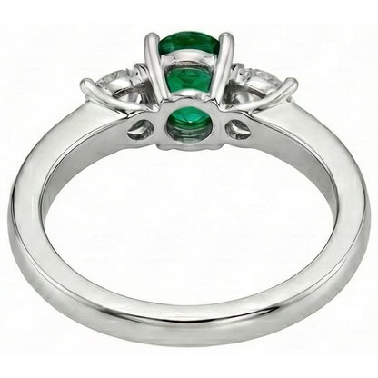 3 Stone Green Emerald GIA And Natural Earth Mined Diamonds 3.50 Carats Wedding Ring White Gold 14K