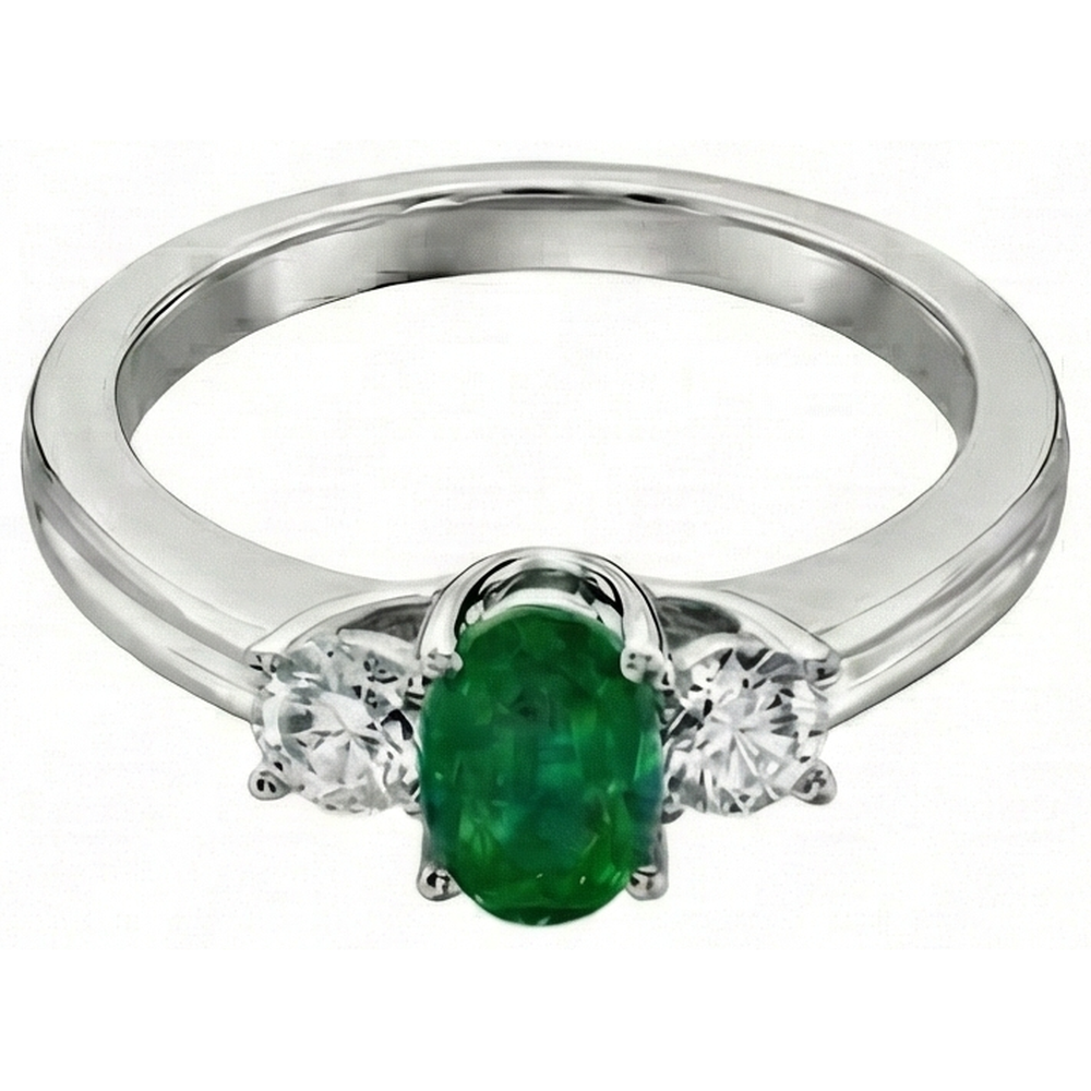 3 Stone Green Emerald GIA And Natural Earth Mined Diamonds 3.50 Carats Wedding Ring White Gold 14K