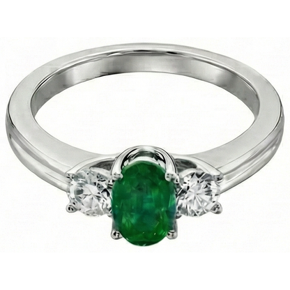 3 Stone Green Emerald GIA And Natural Earth Mined Diamonds 3.50 Carats Wedding Ring White Gold 14K