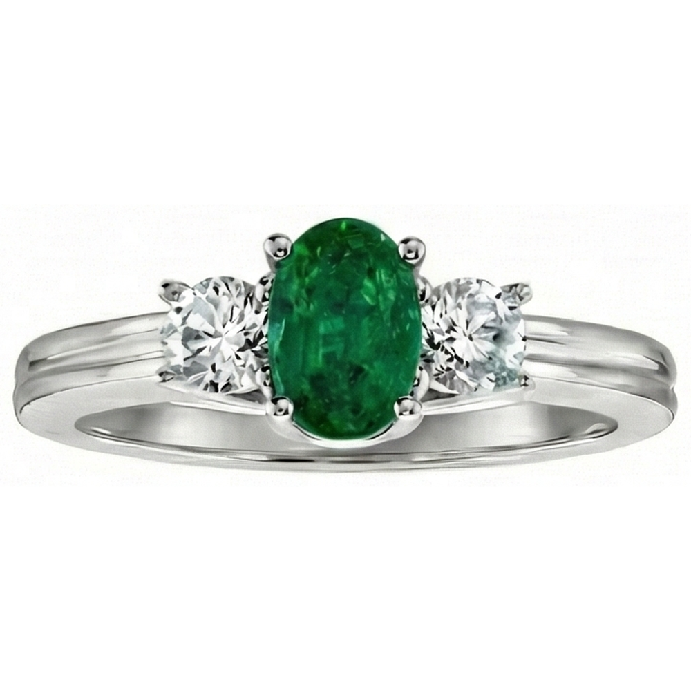 3 Stone Green Emerald GIA And Natural Earth Mined Diamonds 3.50 Carats Wedding Ring White Gold 14K