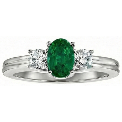 3 Stone Green Emerald GIA And Natural Earth Mined Diamonds 3.50 Carats Wedding Ring White Gold 14K