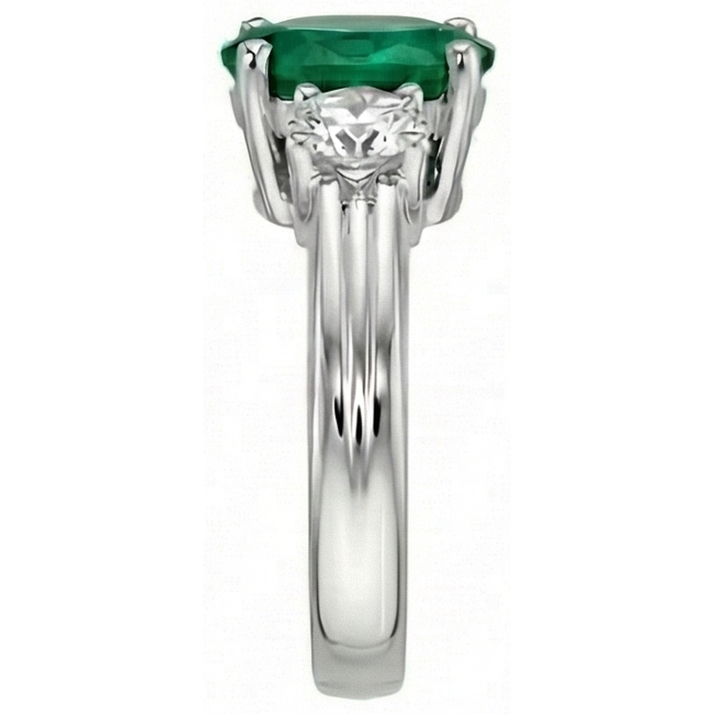 3 Stone Green Emerald GIA And Natural Earth Mined Diamonds 3.50 Carats Wedding Ring White Gold 14K