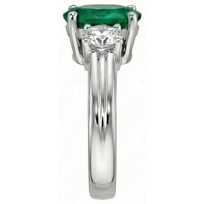 3 Stone Green Emerald GIA And Natural Earth Mined Diamonds 3.50 Carats Wedding Ring White Gold 14K