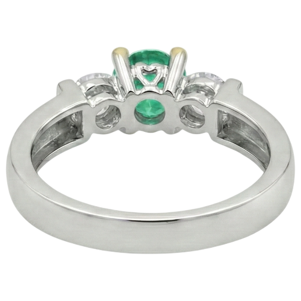 Natural Real ( Not Lab Grown ) 3 Stone Green Emerald GIA Ring With Round Diamonds