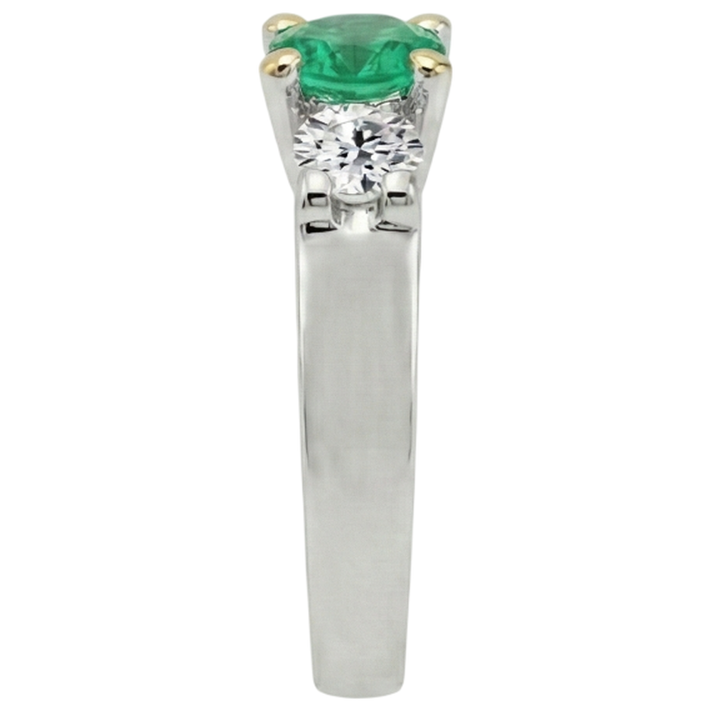 Natural Real ( Not Lab Grown ) 3 Stone Green Emerald GIA Ring With Round Diamonds