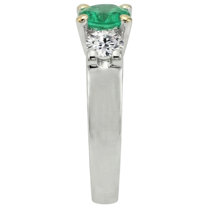 Natural Real ( Not Lab Grown ) 3 Stone Green Emerald GIA Ring With Round Diamonds