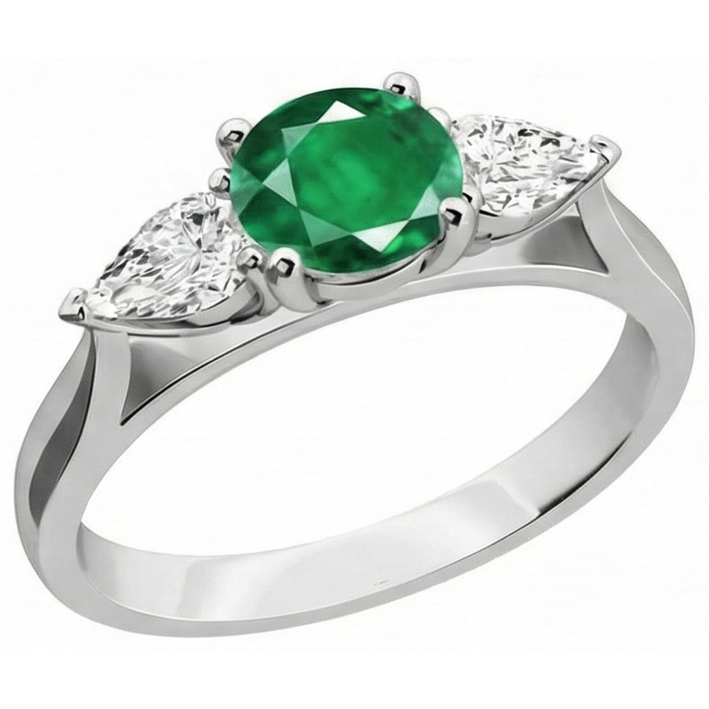 3 Stone Green Emerald GIA & Natural Earth Mined Diamonds 3 Carats Engagement Ring White Gold 14K