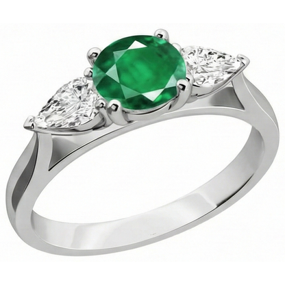 3 Stone Green Emerald GIA & Natural Earth Mined Diamonds 3 Carats Engagement Ring White Gold 14K