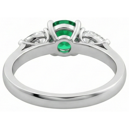 3 Stone Green Emerald GIA & Natural Earth Mined Diamonds 3 Carats Engagement Ring White Gold 14K