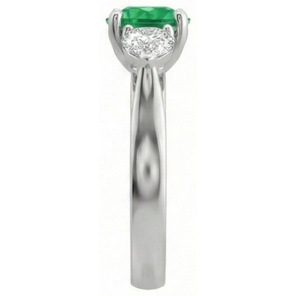3 Stone Green Emerald GIA & Natural Earth Mined Diamonds 3 Carats Engagement Ring White Gold 14K