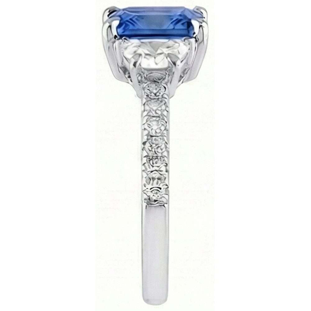 3 Stone Half Moon Natural Earth Mined Diamond Blue Sapphire Ring With Accents 3 Carats