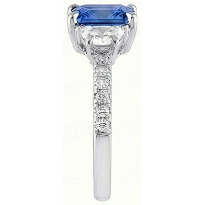 3 Stone Half Moon Natural Earth Mined Diamond Blue Sapphire Ring With Accents 3 Carats
