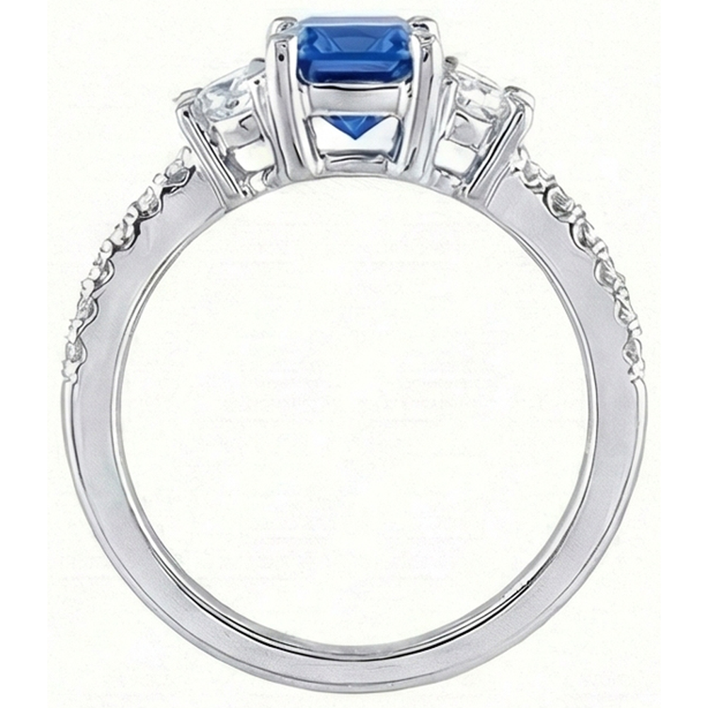 3 Stone Half Moon Natural Earth Mined Diamond Blue Sapphire Ring With Accents 3 Carats