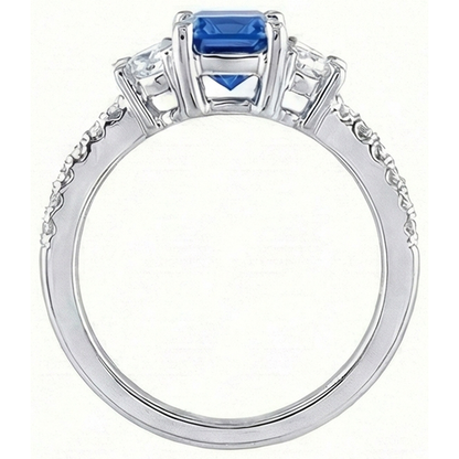 3 Stone Half Moon Natural Earth Mined Diamond Blue Sapphire Ring With Accents 3 Carats