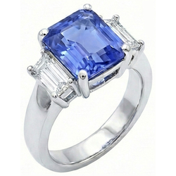 Natural Real ( Not Lab Grown )  3 Stone Light Blue Sapphire Emerald Cut Ring 2 Carats White Gold