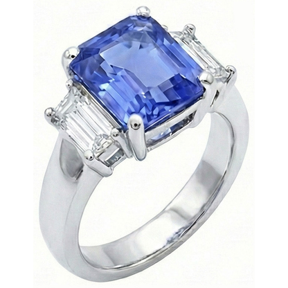 Natural Real ( Not Lab Grown )  3 Stone Light Blue Sapphire Emerald Cut Ring 2 Carats White Gold