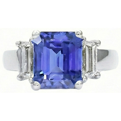 Natural Real ( Not Lab Grown )  3 Stone Light Blue Sapphire Emerald Cut Ring 2 Carats White Gold