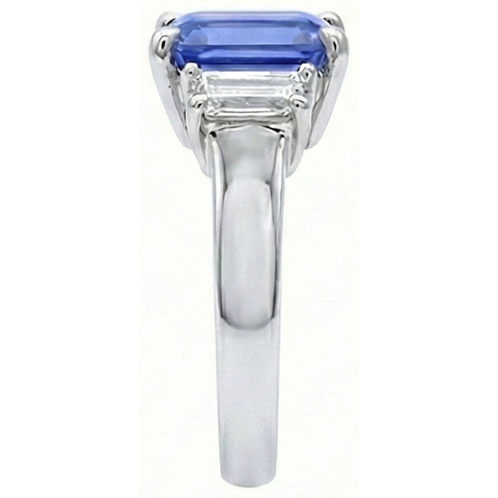 Natural Real ( Not Lab Grown )  3 Stone Light Blue Sapphire Emerald Cut Ring 2 Carats White Gold