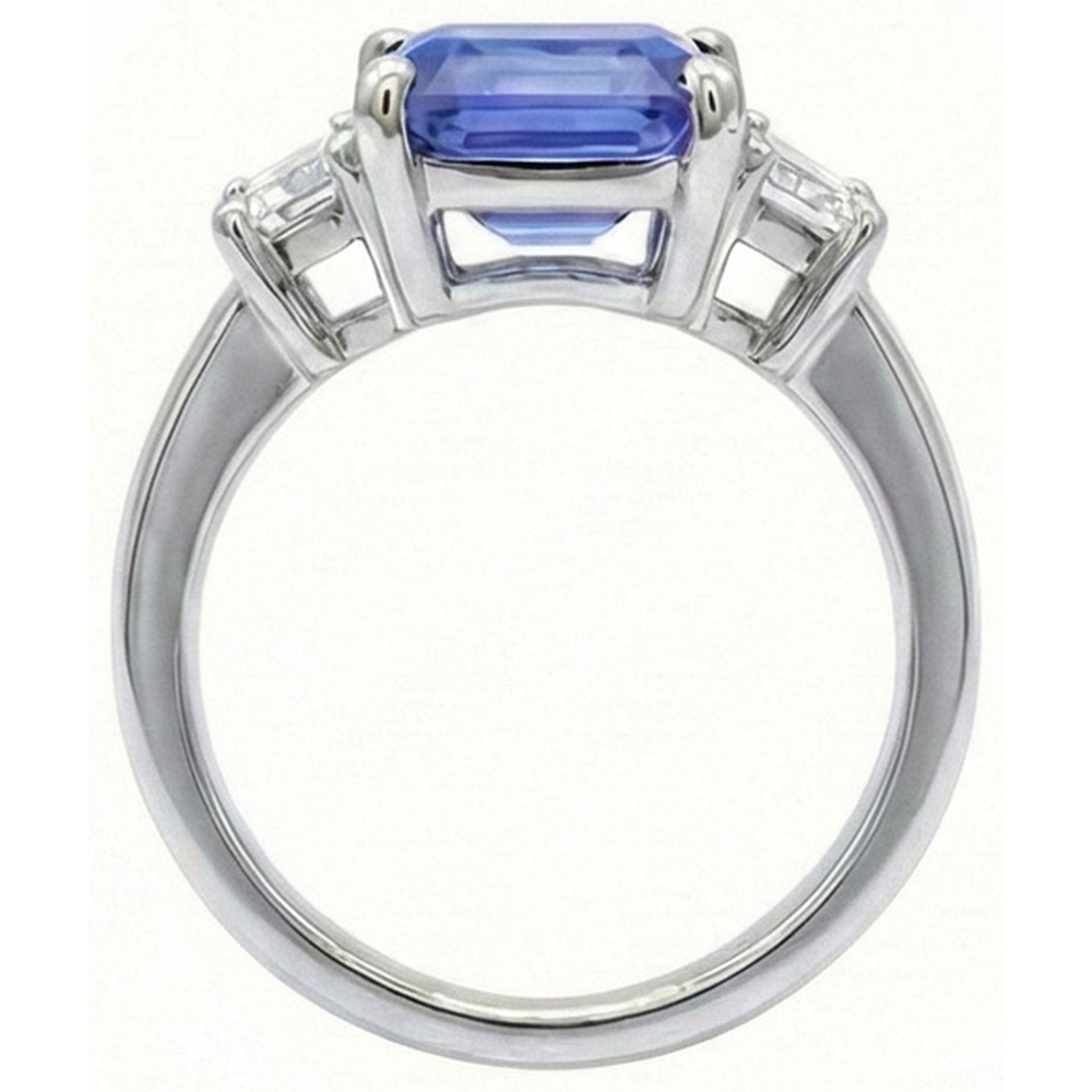 Natural Real ( Not Lab Grown )  3 Stone Light Blue Sapphire Emerald Cut Ring 2 Carats White Gold