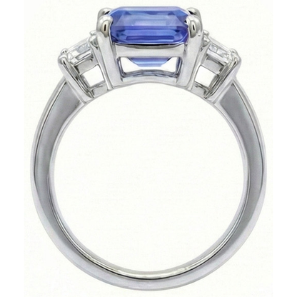 Natural Real ( Not Lab Grown )  3 Stone Light Blue Sapphire Emerald Cut Ring 2 Carats White Gold