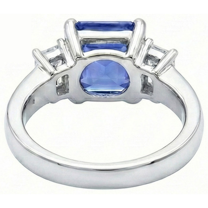Natural Real ( Not Lab Grown )  3 Stone Light Blue Sapphire Emerald Cut Ring 2 Carats White Gold