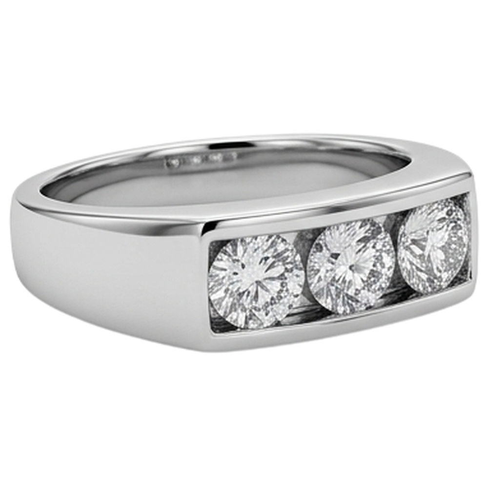 3 Stone Men Engagement Band 2.25 Carats Prong Set White Gold 10K Diamond