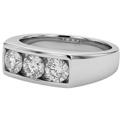 3 Stone Men Engagement Band 2.25 Carats Prong Set White Gold 10K Diamond