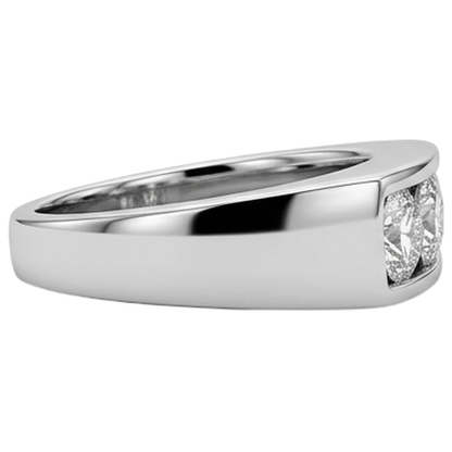 3 Stone Men Engagement Band 2.25 Carats Prong Set White Gold 10K Diamond