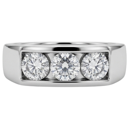 3 Stone Men Engagement Band 2.25 Carats Prong Set White Gold 10K Diamond
