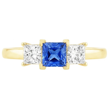 3 Stone Natural Earth Mined Diamond Anniversary Gemstone Ring 2 Carats Yellow Gold 14K