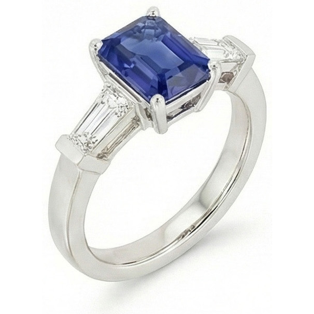 3 Stone Natural Earth Mined Diamond Emerald Blue Sapphire Engagement Ring 2.50 Carats
