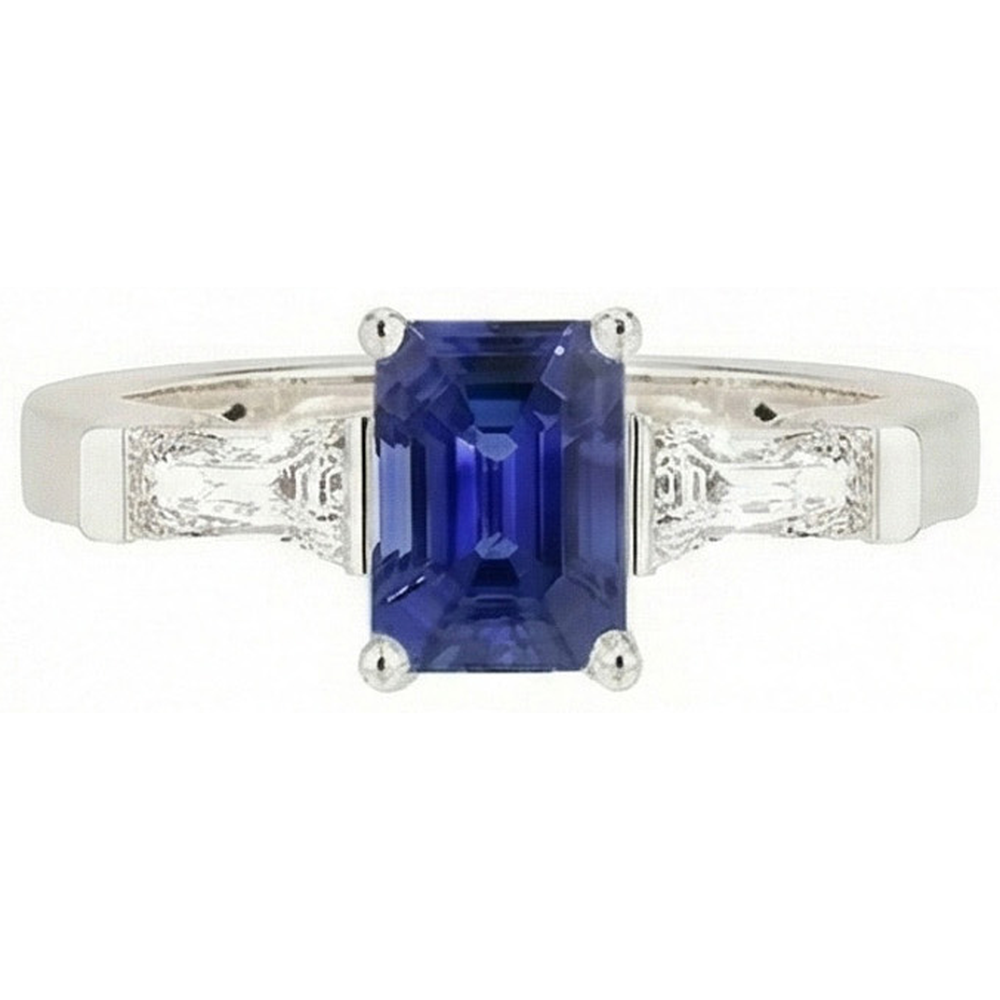 3 Stone Natural Earth Mined Diamond Emerald Blue Sapphire Engagement Ring 2.50 Carats