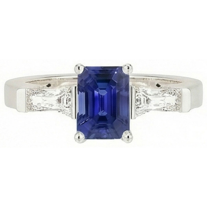 3 Stone Natural Earth Mined Diamond Emerald Blue Sapphire Engagement Ring 2.50 Carats