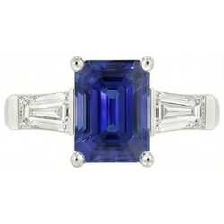 3 Stone Natural Earth Mined Diamond Emerald Blue Sapphire Engagement Ring 2.50 Carats