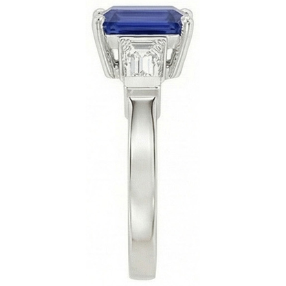 3 Stone Natural Earth Mined Diamond Emerald Blue Sapphire Engagement Ring 2.50 Carats