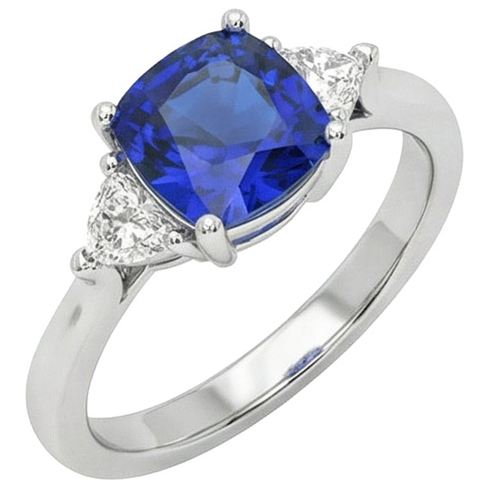 natural cushion sapphire 2.75ct ring front view