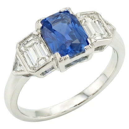 3 Stone Natural Earth Mined Diamond Jewelry Bezel Set Emeralds Gold Sapphire Ring 3 Carats