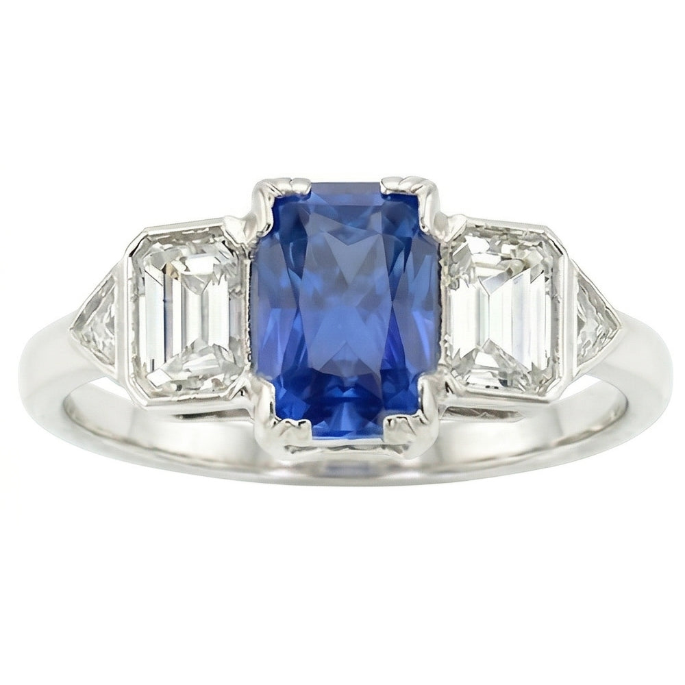 3 Stone Natural Earth Mined Diamond Jewelry Bezel Set Emeralds Gold Sapphire Ring 3 Carats