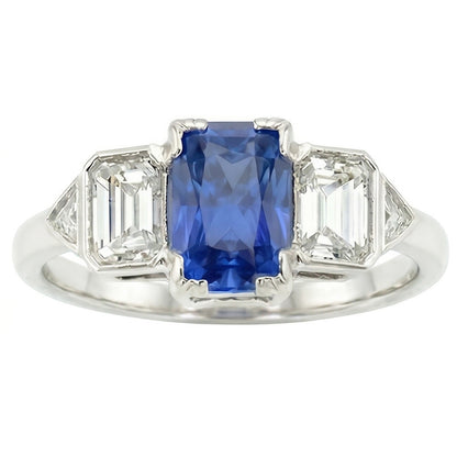 3 Stone Natural Earth Mined Diamond Jewelry Bezel Set Emeralds Gold Sapphire Ring 3 Carats