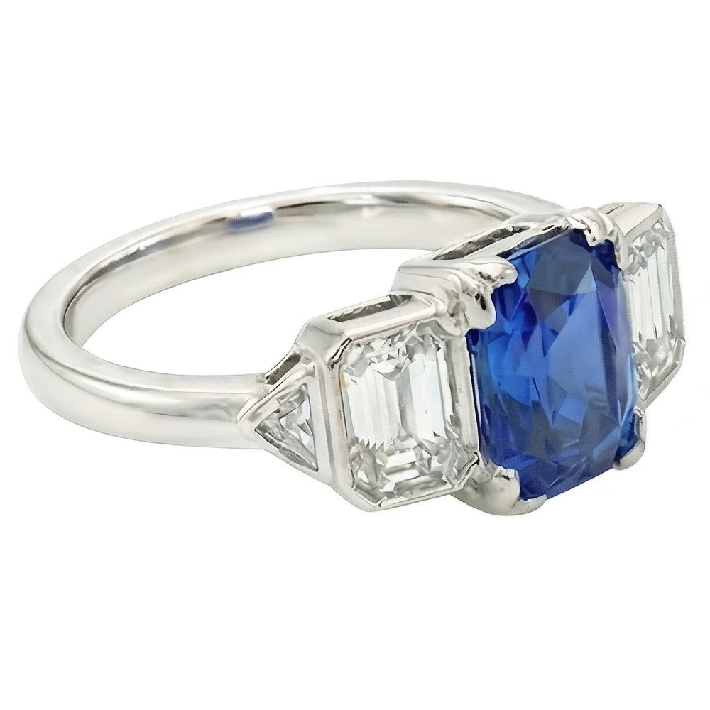 3 Stone Natural Earth Mined Diamond Jewelry Bezel Set Emeralds Gold Sapphire Ring 3 Carats