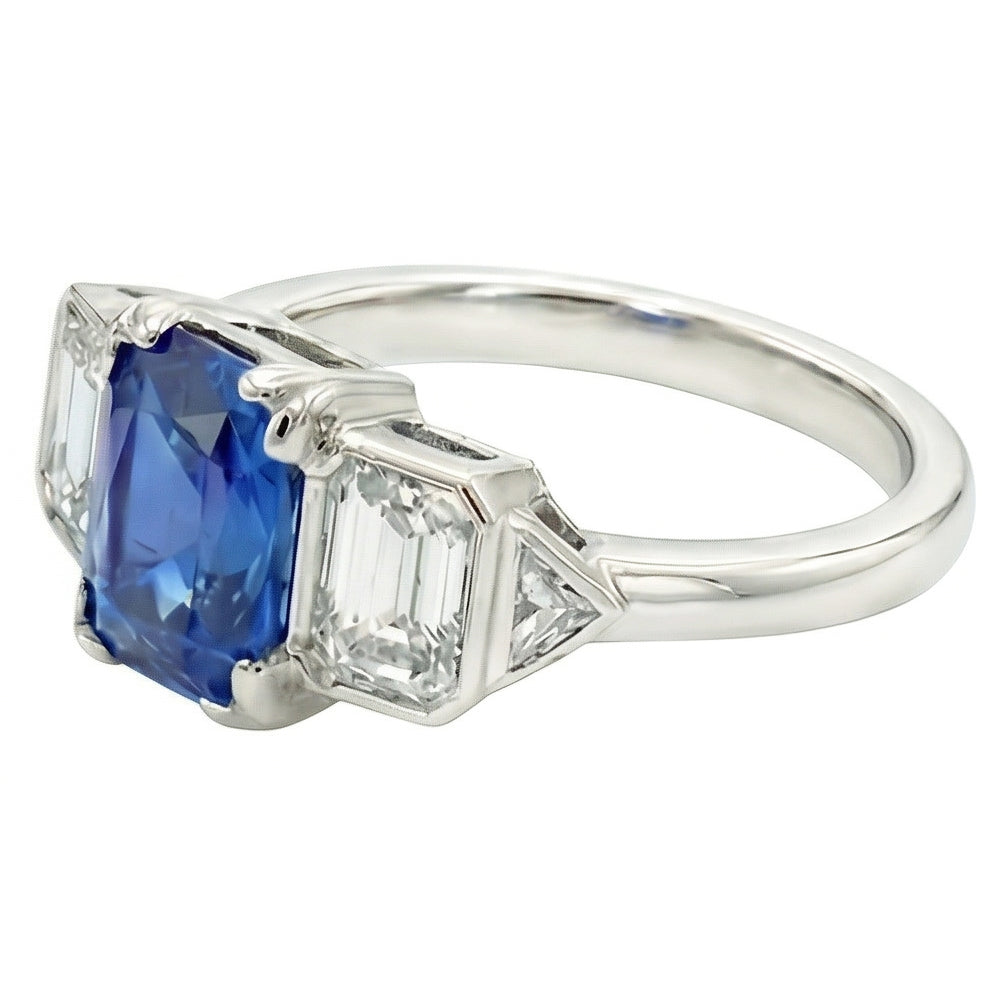 3 Stone Natural Earth Mined Diamond Jewelry Bezel Set Emeralds Gold Sapphire Ring 3 Carats