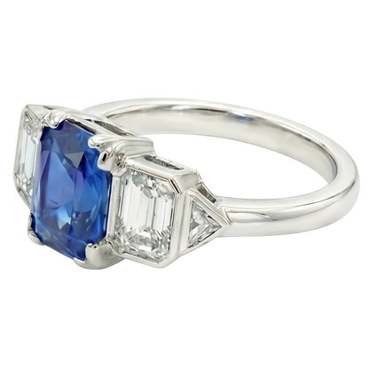 3 Stone Natural Earth Mined Diamond Jewelry Bezel Set Emeralds Gold Sapphire Ring 3 Carats
