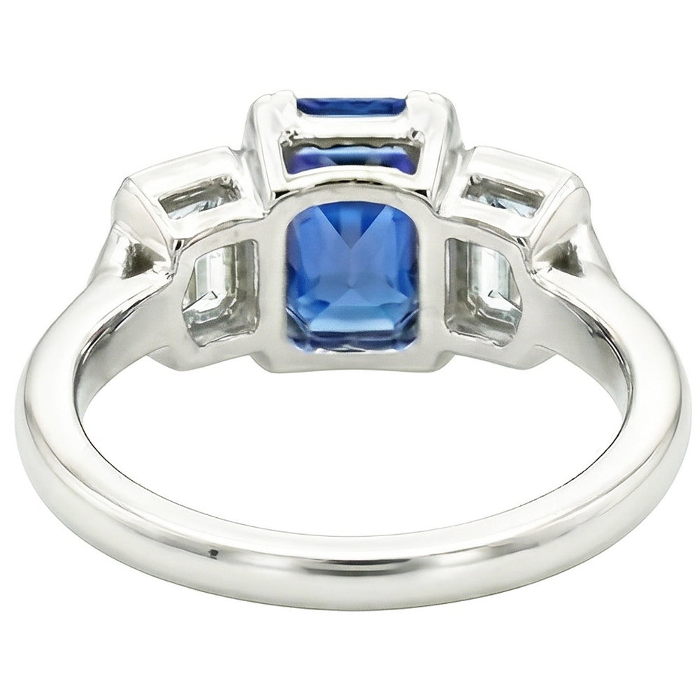 3 Stone Natural Earth Mined Diamond Jewelry Bezel Set Emeralds Gold Sapphire Ring 3 Carats