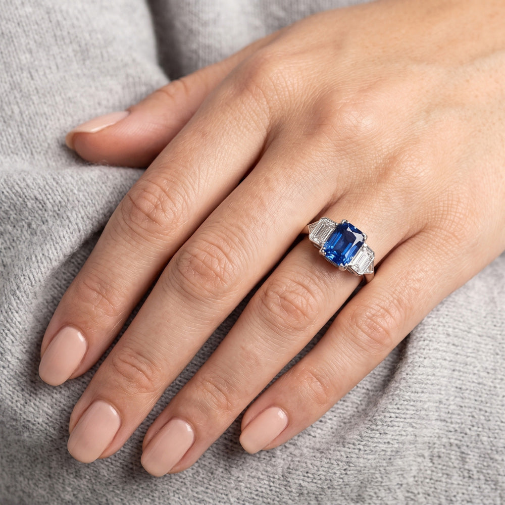 3 Stone Natural Earth Mined Diamond Jewelry Bezel Set Emeralds Gold Sapphire Ring 3 Carats